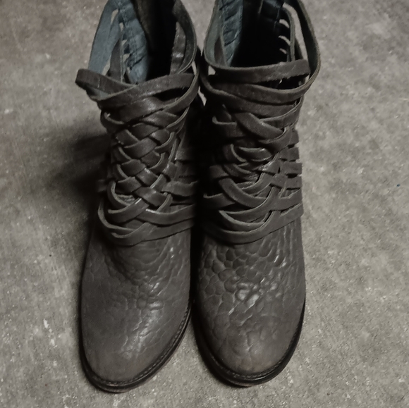 Free People Carrera Grey Woven Leather Ankle Boots 38 (7½US) - Picture 5 of 10